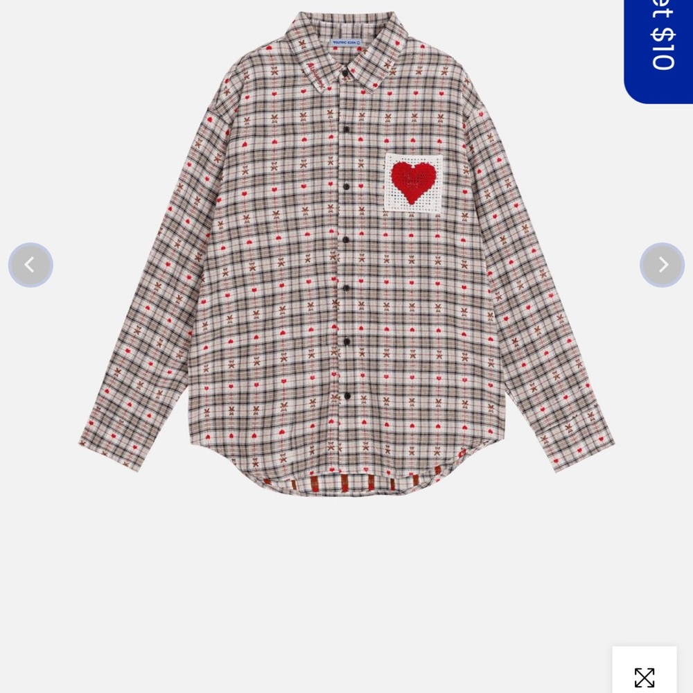 Aelfric Eden crochet heart pocket button down, like new, medium unisex style - Picture 8 of 11